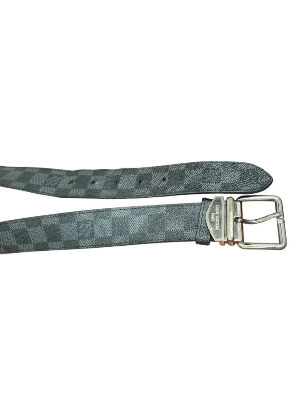 Louis Vuitton M9708 Damier Graphite Men’s Belt Black Silver Buckle Size 90/36